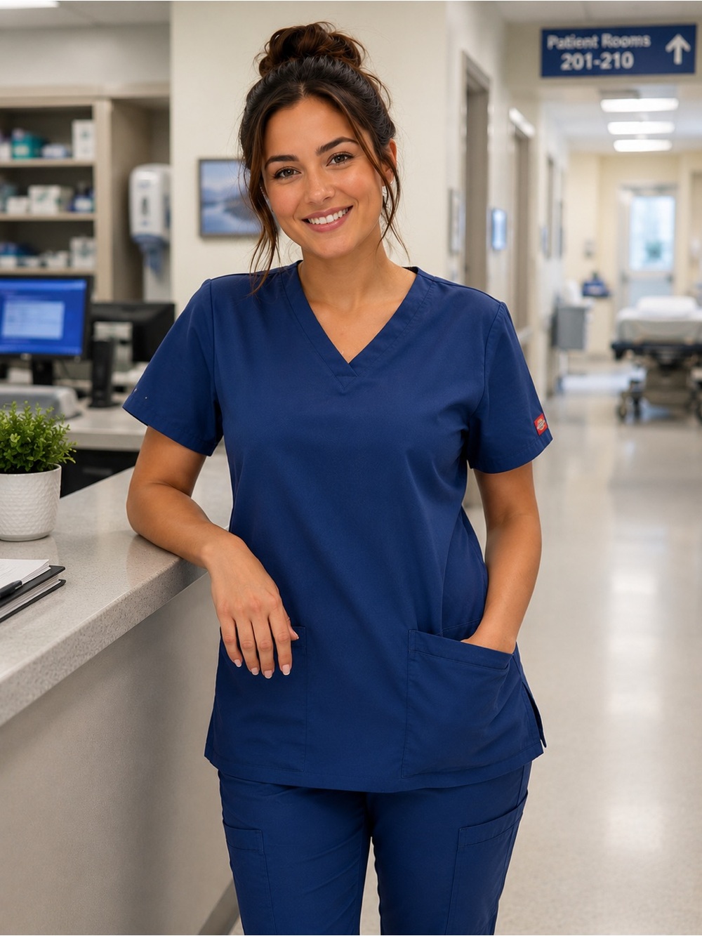 Dickies EDS Scrubs for Women, V-Neck Womens Top in Soft Brushed Poplin 85906